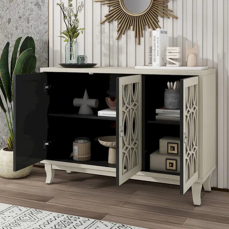 3 Door Mirrored Buffet Cabinet with Silver Handle for Living room and Dining