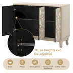 3 Door Mirrored Buffet Cabinet with Silver Handle for Living room and Dining