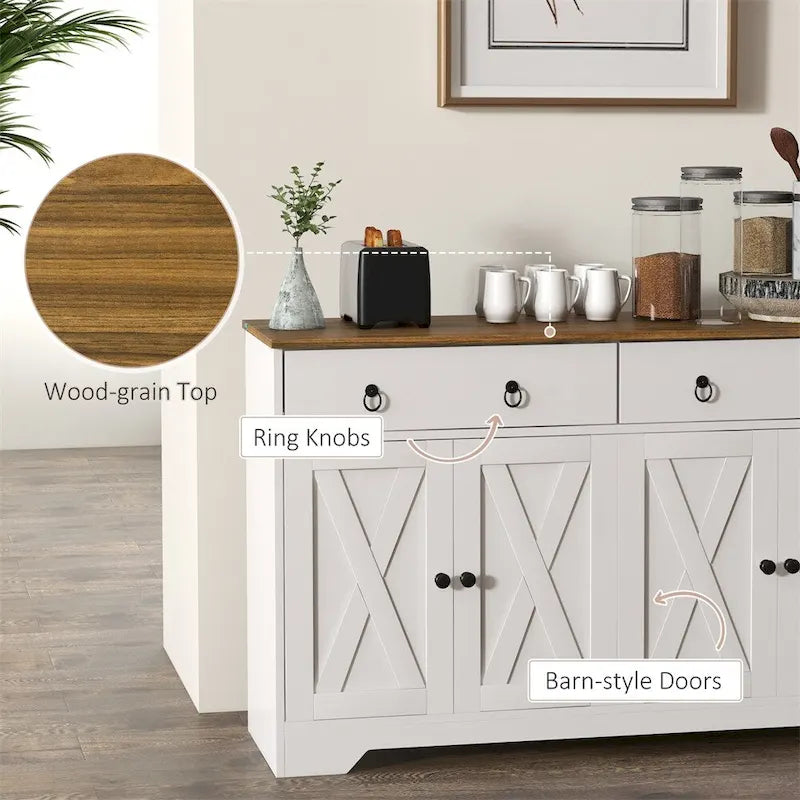 Farmhouse Buffet Cabinet with 2 Drawers and Adjustable Shelves - N/A