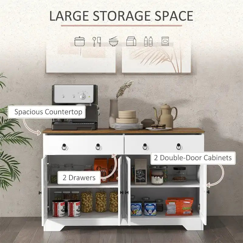 Farmhouse Buffet Cabinet with 2 Drawers and Adjustable Shelves - N/A