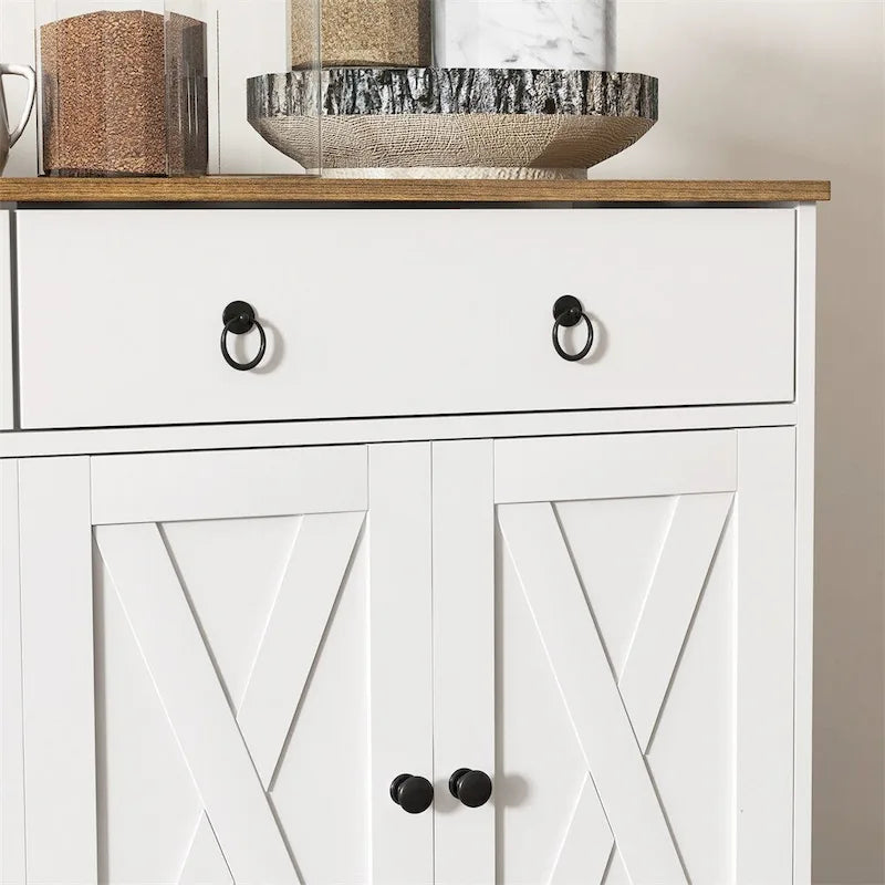 Farmhouse Buffet Cabinet with 2 Drawers and Adjustable Shelves - N/A