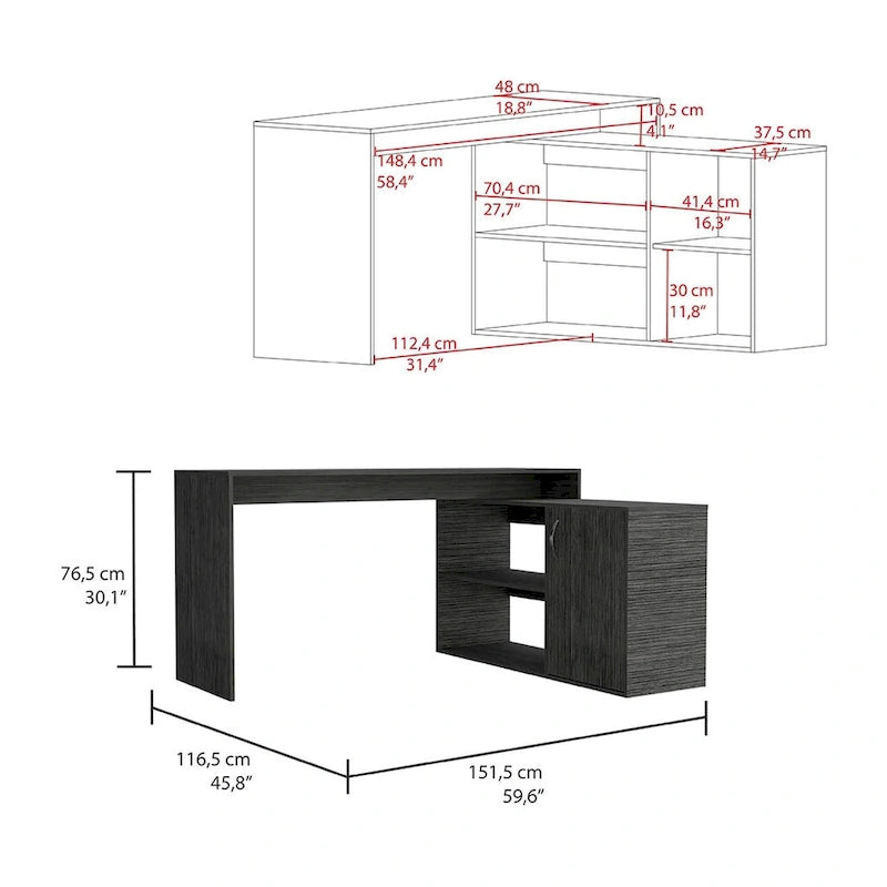 L-Shaped Desk for Office,Living Room ,Apartment, Smokey Oak