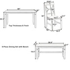 6-Piece Wood Dining Table Set Kitchen Table Set with Upholstered Bench and 4 Dining Chairs