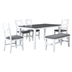 6-Piece Wood Dining Table Set Kitchen Table Set with Upholstered Bench and 4 Dining Chairs
