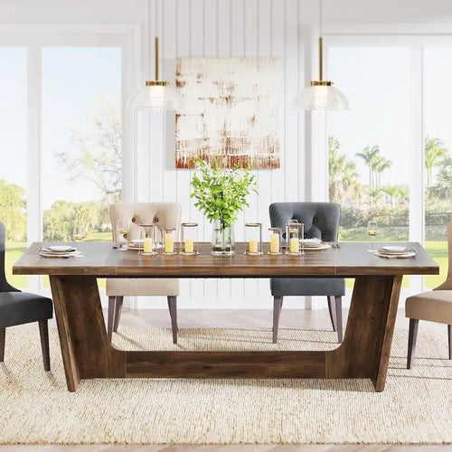 70.87-Inch Wood Dining Table, Large Dining Room Table for 6-8 People, Kitchen Dinner Table