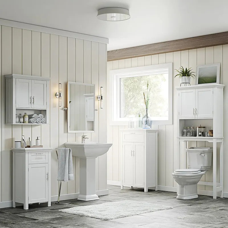 RiverRidge Somerset Single Door Bathroom and Laundry Storage Cabinet with Drawer and Adjustable Shelf - White