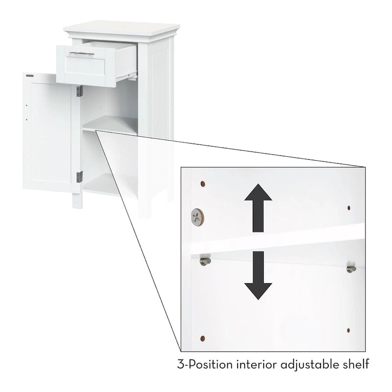 RiverRidge Somerset Single Door Bathroom and Laundry Storage Cabinet with Drawer and Adjustable Shelf - White