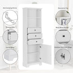 10 in. W x 22 in. D x 68.3 in. H White MDF Linen Cabinet with 3 Drawers and Adjustable Shelves