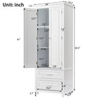 White Tall Kitchen Storage Cabinet with Two Drawers for Bathroom,Office