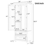 White Tall Kitchen Storage Cabinet with Two Drawers for Bathroom,Office