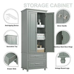 White Tall Kitchen Storage Cabinet with Two Drawers for Bathroom,Office