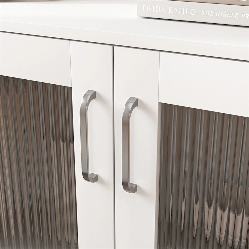 Modern Wood Bathroom Cabinet with 2 Glass Doors and Adjustable Shelf