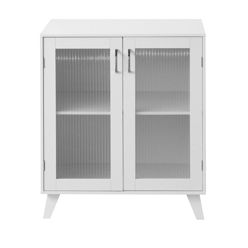 Modern Wood Bathroom Cabinet with 2 Glass Doors and Adjustable Shelf