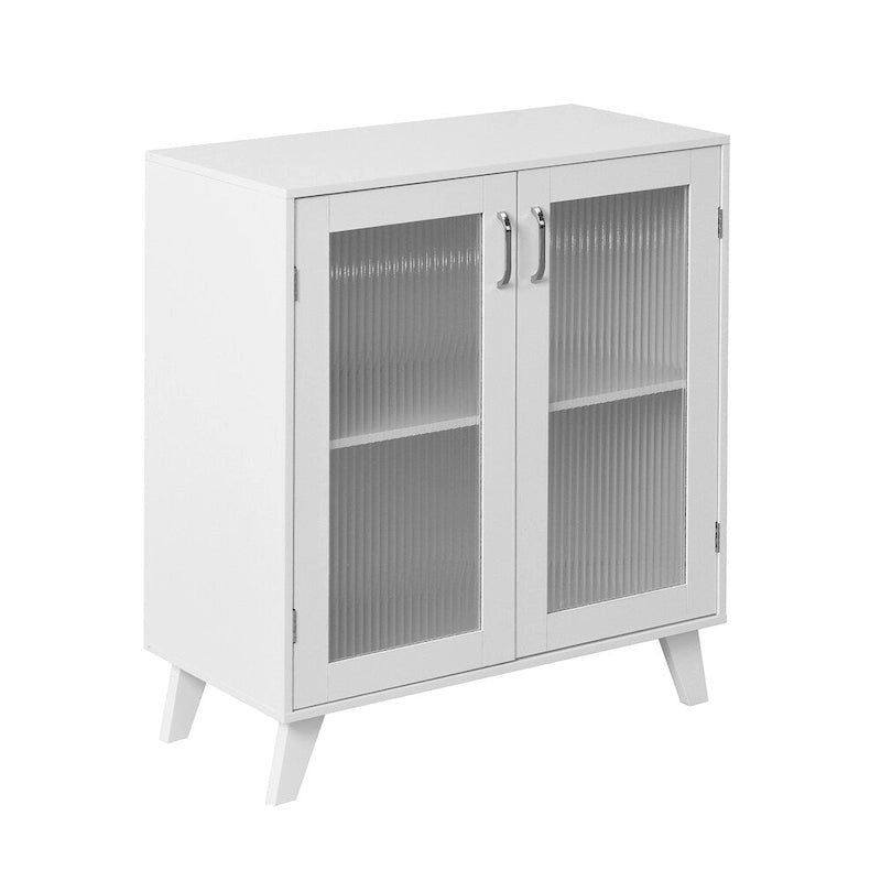 Modern Wood Bathroom Cabinet with 2 Glass Doors and Adjustable Shelf