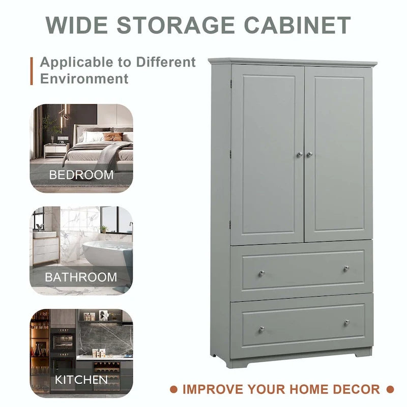 Tall Bathroom Storage Cabinet with Drawers and Adjustable Shelf