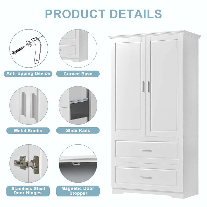 Tall Bathroom Storage Cabinet with Drawers and Adjustable Shelf