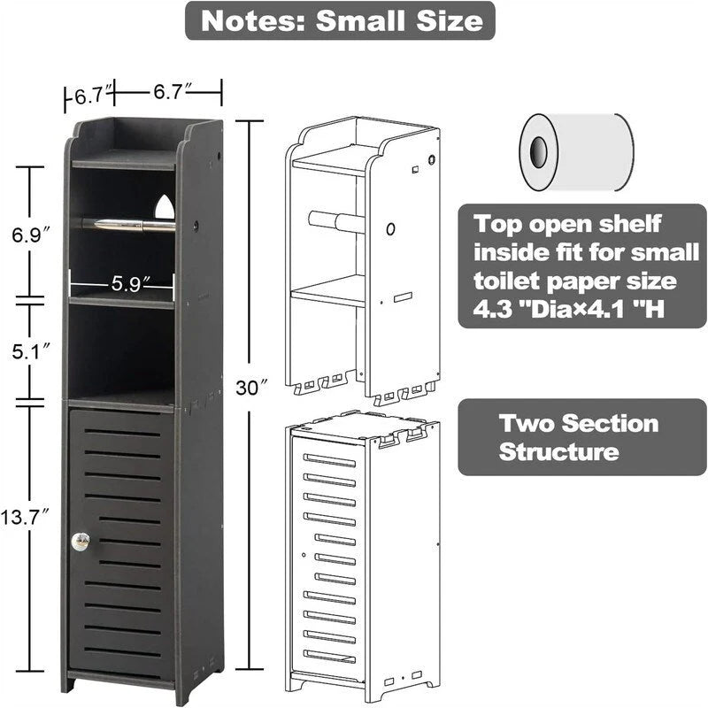 Toilet Paper Holder Stand Bathroom Storage Cabinet Beside Toilet Storage for Small Bathroom - 6.7D x 6.7W x 30H
