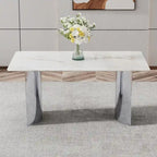 Modern minimalist dining table. White imitation marble glass sticker desktop