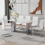 Modern minimalist dining table. White imitation marble glass sticker desktop