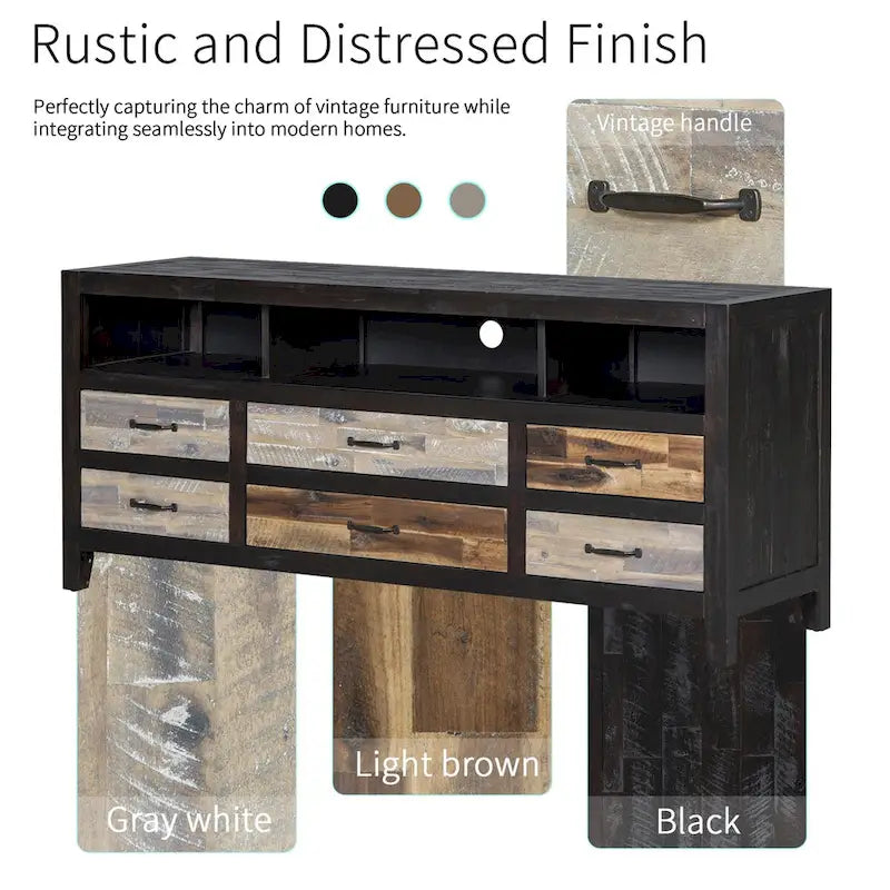 Retro Distressed Wooden TV Stand for TVs up to 65 Inches, Entertainment Center Media Console with 6 Drawers and 3 Shelves