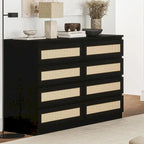 8 Drawer Rattan Double Storage Dresser for Bedroom