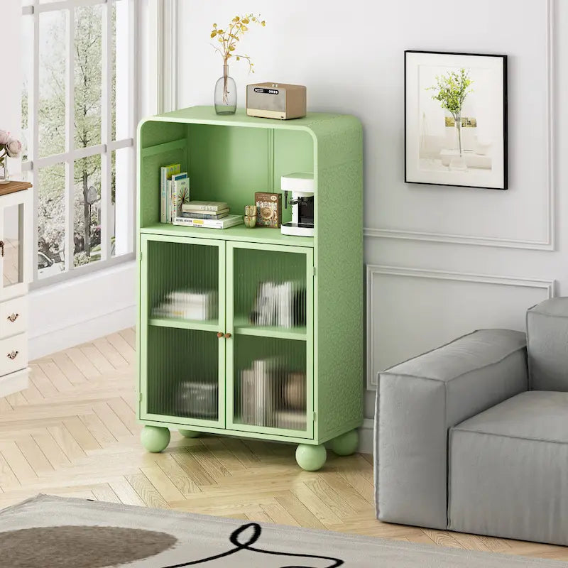 Freestanding Floor Cabinet With Glass Door