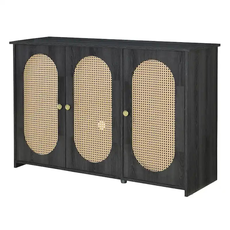 Rattan Doors and Metal Handles Sideboard with Large Storage Space
