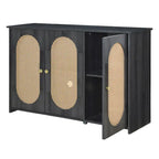 Rattan Doors and Metal Handles Sideboard with Large Storage Space