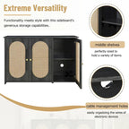 Rattan Doors and Metal Handles Sideboard with Large Storage Space