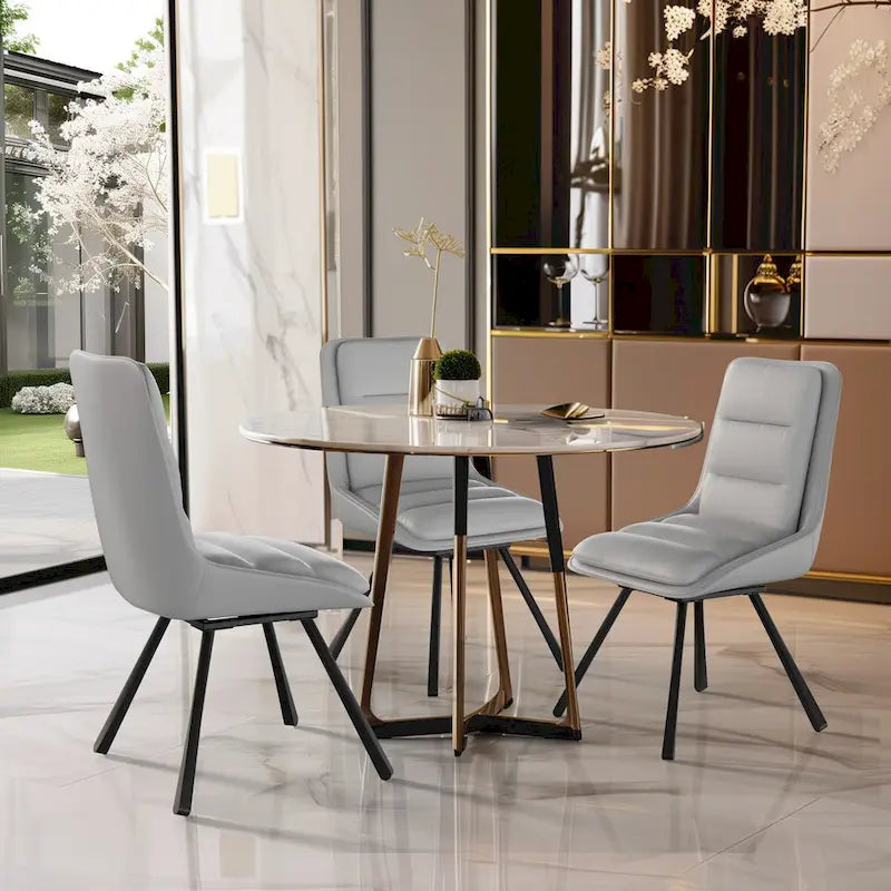 Set of 2 Upholstered Swivel Dining Chairs PU Leather with Metal Legs - 18.5x18.5x37 inch