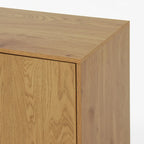 Storage Cabinet with 3 Drawers & Adjustable Shelf, Mid Century Cabinet with Door, Accent Cabinet, Natural Wood Color