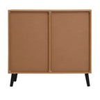 Storage Cabinet with 3 Drawers & Adjustable Shelf, Mid Century Cabinet with Door, Accent Cabinet, Natural Wood Color