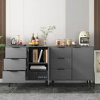 Storage Cabinet with 3 Drawers & Adjustable Shelf, Mid Century Cabinet with Door, Accent Cabinet, Natural Wood Color