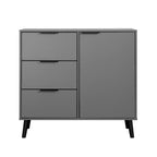 Storage Cabinet with 3 Drawers & Adjustable Shelf, Mid Century Cabinet with Door, Accent Cabinet, Natural Wood Color
