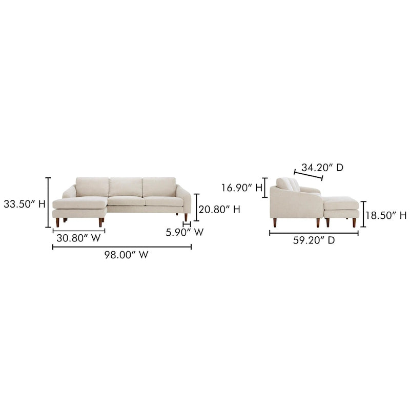 NADAAL STUDIOS Drew, Sectional with Reversible Chaise, Dark Brown - 98 X 59.2 X 33.5