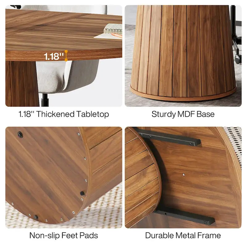 55.11 Inch Brown Wood Oval Conference Table with Wood Base for 6 People - N/A
