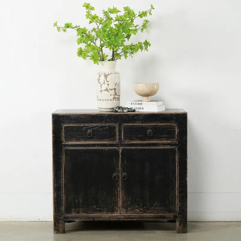 Two Drawers Cabient Distressed Black 39x18x35H