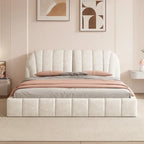 Queen Size Upholstered Platform Bed with Thick Fabric Headboard