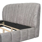 Queen Size Upholstered Platform Bed with Thick Fabric Headboard