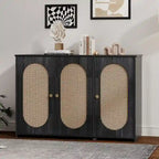 Retro 3-Door Sideboard with Rattan Doors and Metal Handles