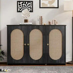 Retro 3-Door Sideboard with Rattan Doors and Metal Handles