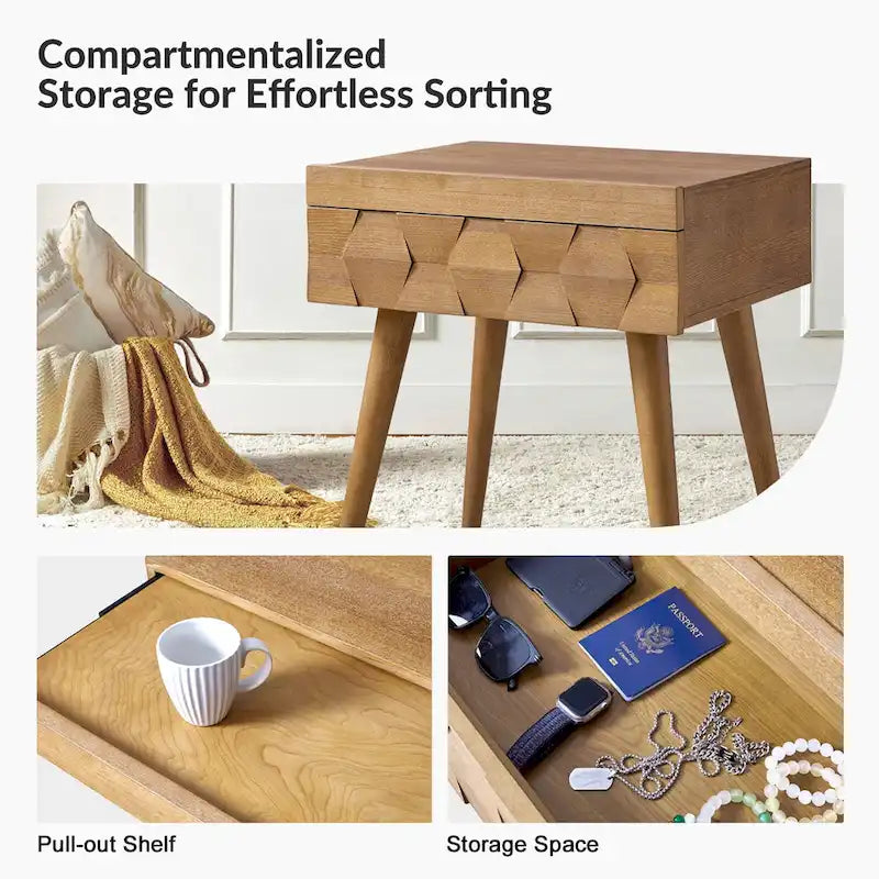 Julian Mid-century Modern End Table with Charging Station Set of 2 by HULALA HOME