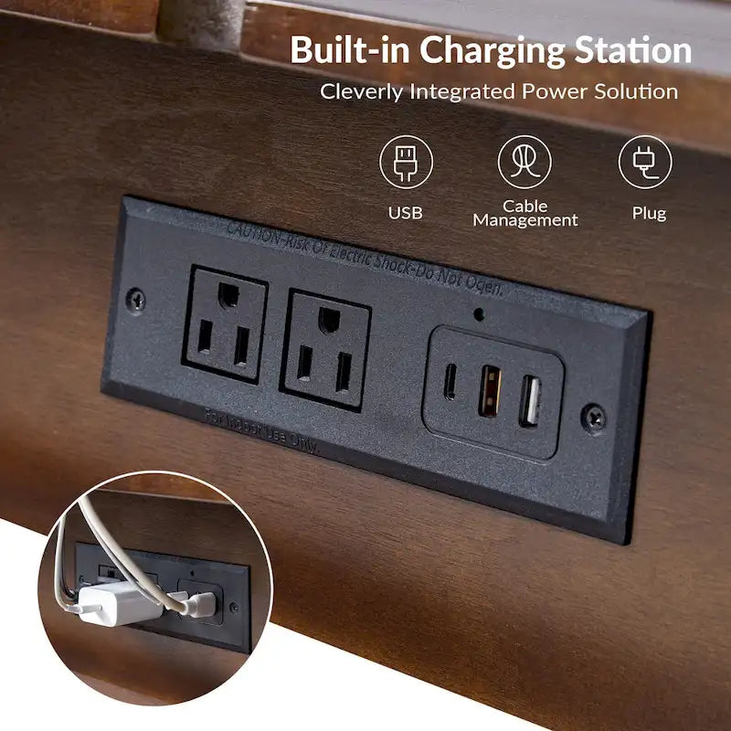 Julian Mid-century Modern End Table with Charging Station Set of 2 by HULALA HOME