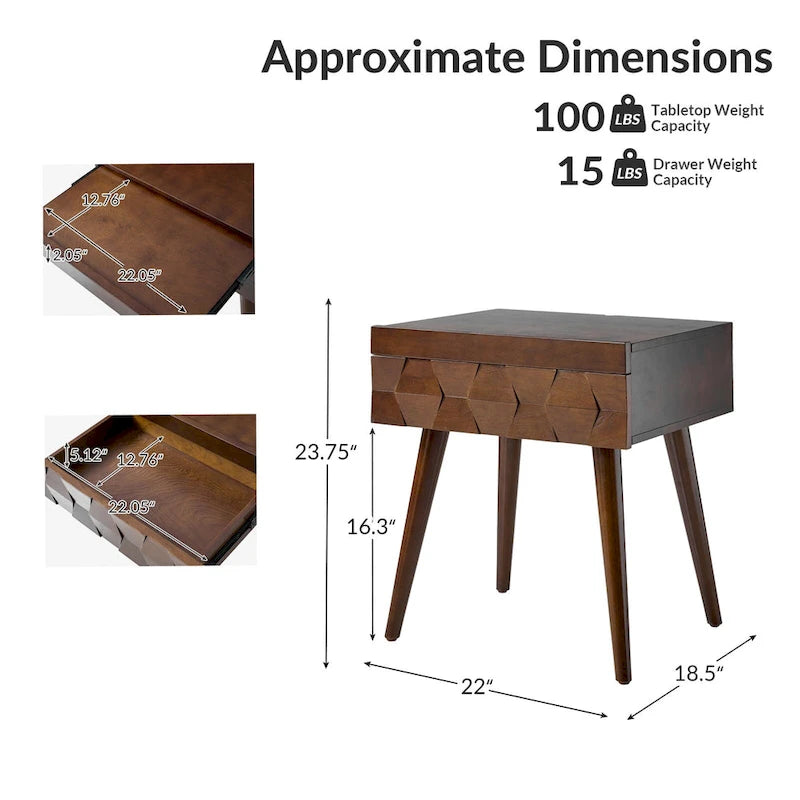 Julian Mid-century Modern End Table with Charging Station Set of 2 by HULALA HOME