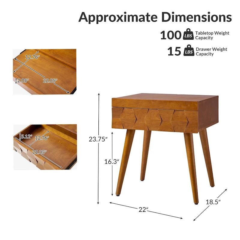 Julian Mid-century Modern End Table with Charging Station Set of 2 by HULALA HOME