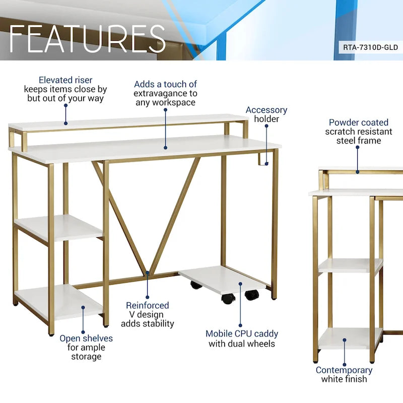 Industrial Writing Desk, Gold