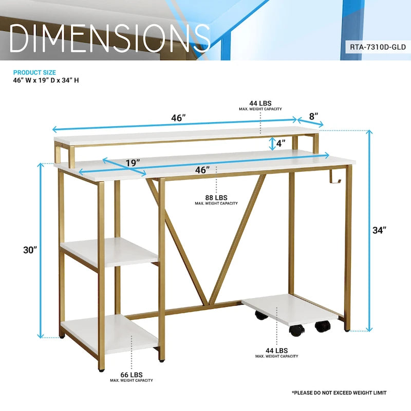Industrial Writing Desk, Gold